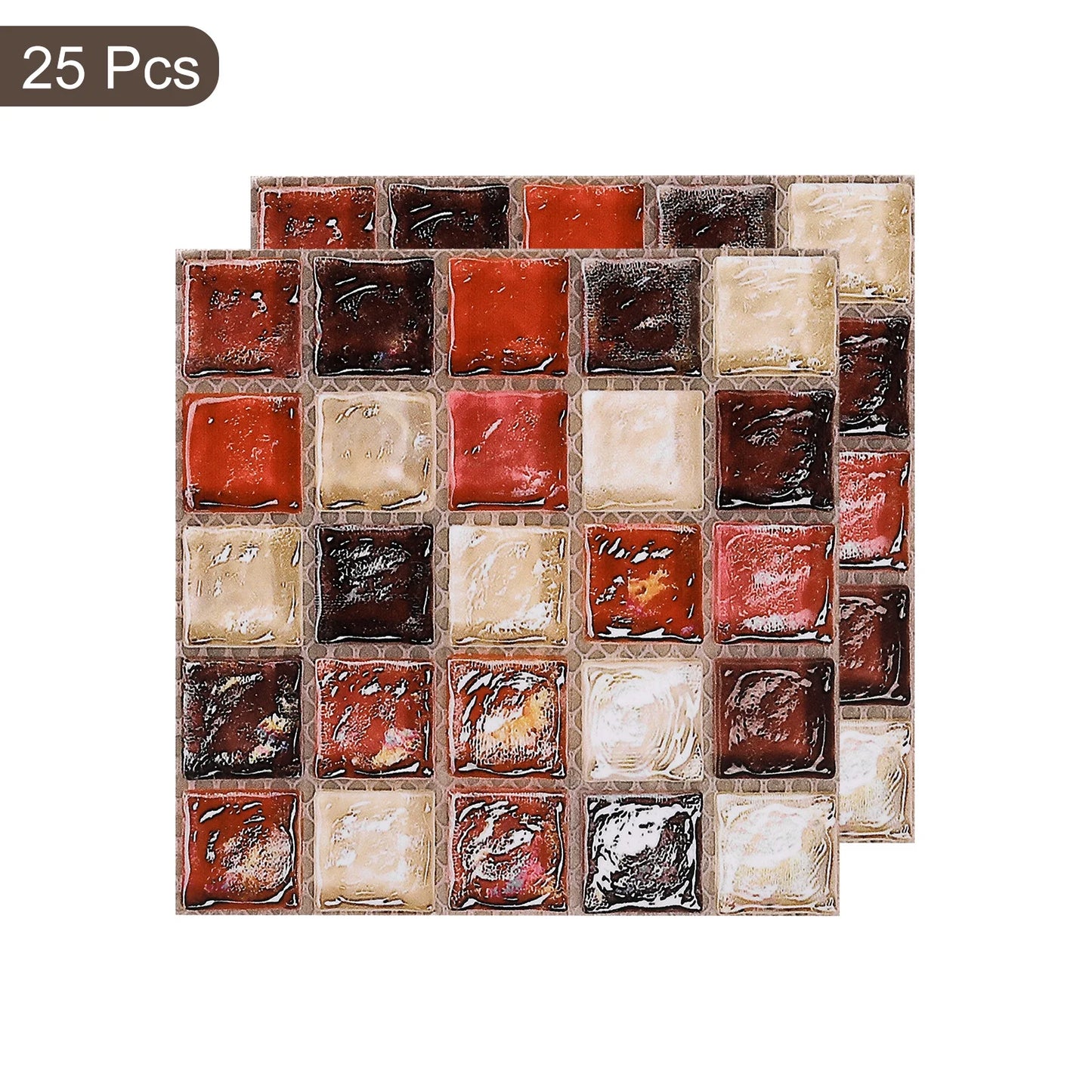 25Pc Peel and Stick Wall Sticker 3.94"x3.94" Waterproof Small Size Mosaic Self-Adhesive Stickers Decorative for Kitchen Bathroom