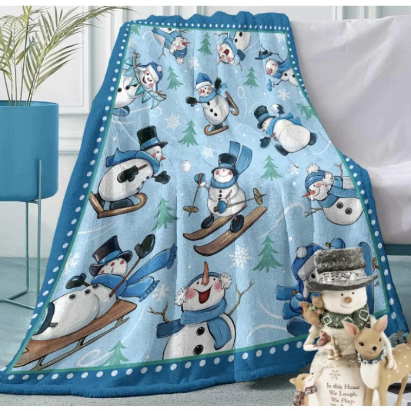 Winter ski snowman pine tree snowflake blanket, suitable for children's boys and girls gifts, suitable for bedding sofa