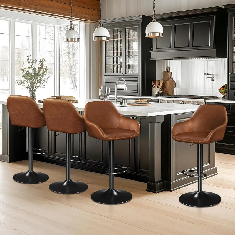 Bar Stools Set of 4, PU Leather Swivel Counter Height Barstools, Adjustable Bar Chairs with Backrest and Footrest, Kit