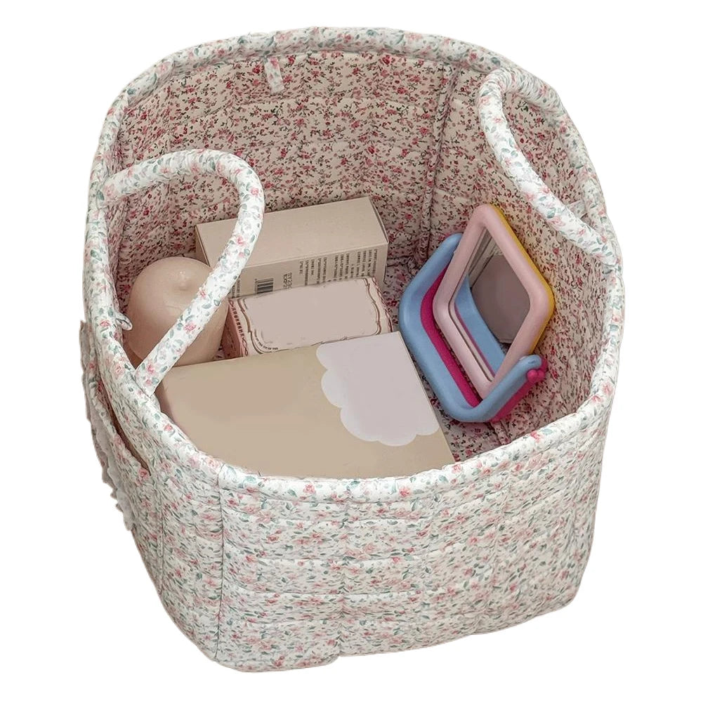 Fabric Pastoral Debris Organizing Bag with Easy Carry Handles Laundry Storage Bin for Shelves Closet Laundry Home Office Decor