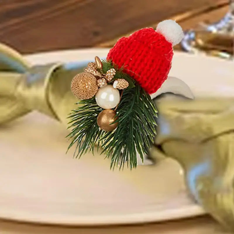 Christmas Napkin Rings Set Party Dinner Table Decor Napkin Rings Christmas Hat Scarf Pine Needles Napkin Rings Set Of 6 Dining
