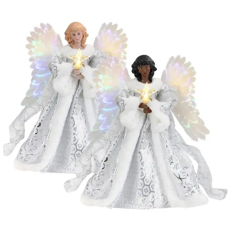 Christmas Tree Topper Angel Fairy with Lights Three-dimensional Christmas Tree Top Decoration Ornament Christmas Decoration