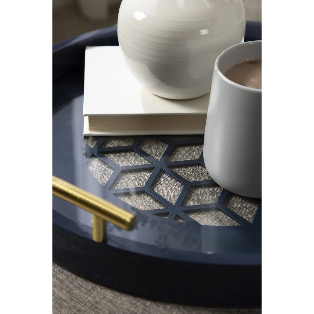 Modern Decorative Serving Tray Round Accent Tray with Metal Handles Multifunctional Centerpiece Tray Vanity Coffee Table Home