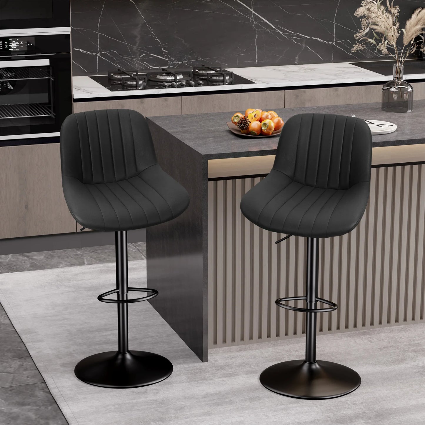 Bar Stool 2-Piece Set, Adjustable Modern Rotating Bar Stool with Backrest, Counter High Performance Fabric Island Chair