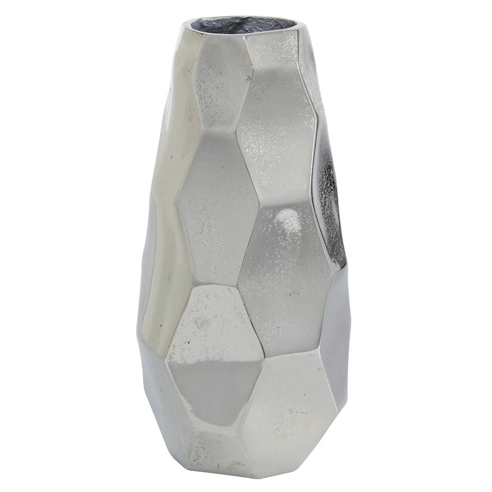 Geometric Silver Aluminum Vase Modern Decorative Home Accent Wipe Clean Lightweight Durable Indoor Use Stylish Decorative