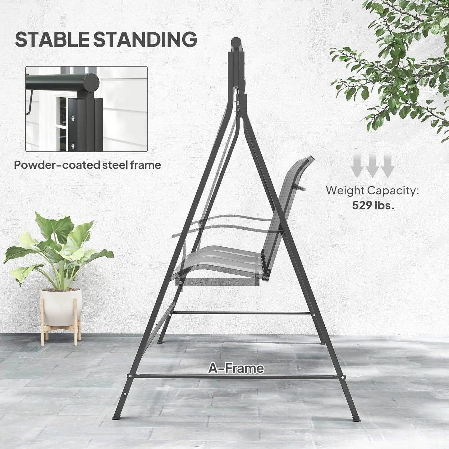 Metal Porch Swing Stand, Heavy Duty Swing Frame, Hanging Chair Stand Only, 528 LBS Weight Capacity, for Backyard, Patio, Black