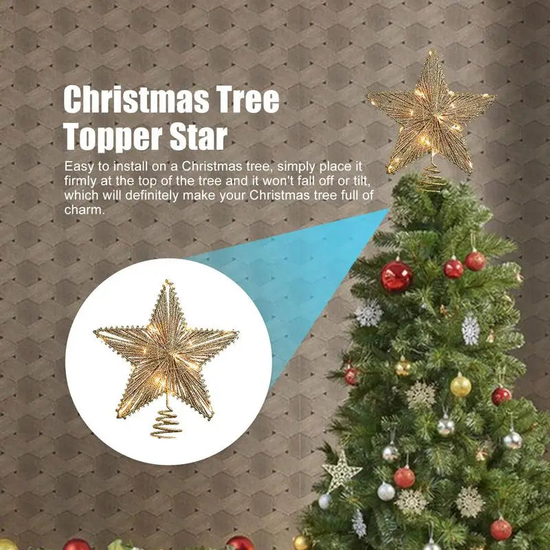 Iron Glitter Powder Christmas Tree Ornaments Top Stars Christmas Decorations For Home Xmas Trees Durable Tree Topper