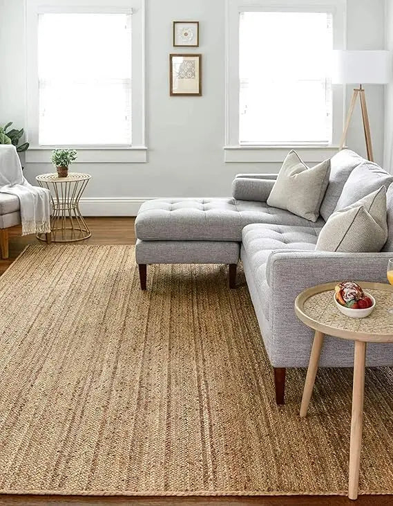 Handwoven Jute Area Rug - Feet Natural Yarn - Rustic Vintage Beige Braided Reversible Rectangular Rugs for Bedroom - Kitch