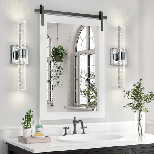 2-Piece LED Wall Lighting - Chrome/Golden Finish Bubble Crystal Design, 4000K Warm White Light for Bathroom, Bedroom, Living Room - Vertical Wall Mounted Dressing Table Lamp - Energy-Saving Modern Style-16.9inch (H)