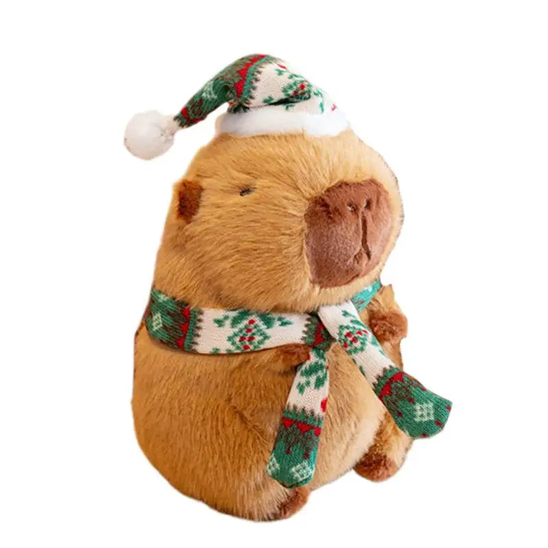 Christmas Capybara Plush Cute Animal Doll with Hat and Scarf Soft Sofa Pillow Collectible Toys Huggable Cartoon Stuffed Toy