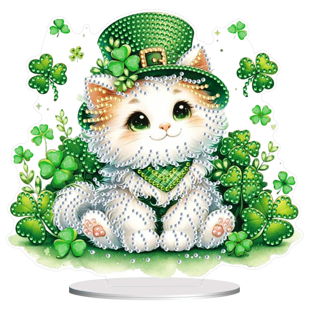 St. Patricks Day Fox Desktop Diamond Art Kits Rhinestones Desktop Ornaments Diamond Painting Desktop Decors Bedroom Table Decor