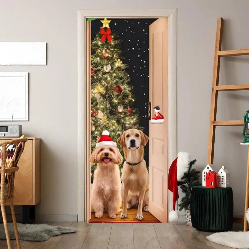 Christmas Door Cover Door Christmas Cover Santa Claus Puppy Door Cover Banner Window Door Cover Versatile Christmas Door Wrap