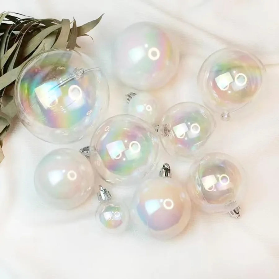 Clear Iridescent Ornaments Balls 4 Sizes Sparkly Christmas Bubble Balls for Crafts DIY Ornaments Wedding Decor and Holiday Seas