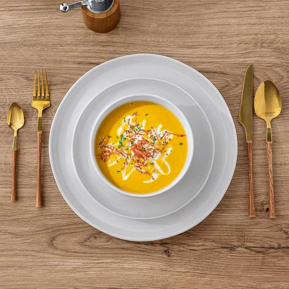 Ceramic Dinnerware Set For 4, 12Pcs Stoneware Plates And Bowls Sets, Handmade Chip And Scratch Resistant Dishes Set, Dishwasher