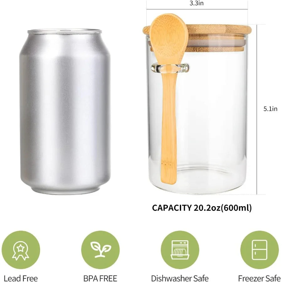 Airtight Food Storage Containers Glass Canister With Wooden Spoon and Lids 20 Oz Jars for Serving Bath Salt Sugar Spice Coffee