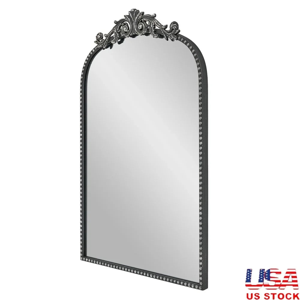 Elegant Arch Metal Wall Mirror Decorative Accent Piece Floral Leaf Design Living Room Bedroom Gallery Wall Art Secure Hanging