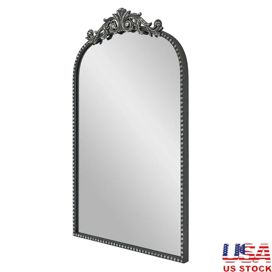 Elegant Arch Metal Wall Mirror Decorative Accent Piece Floral Leaf Design Living Room Bedroom Gallery Wall Art Secure Hanging