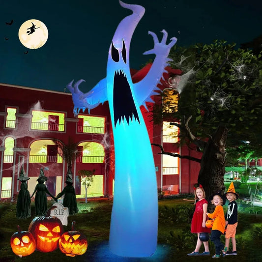 12FT Halloween Inflatables Scary Ghost Color Flashing Blow Up Skeleton Ghost, Outdoor Yard Inflatable Decoration with Multi-Col