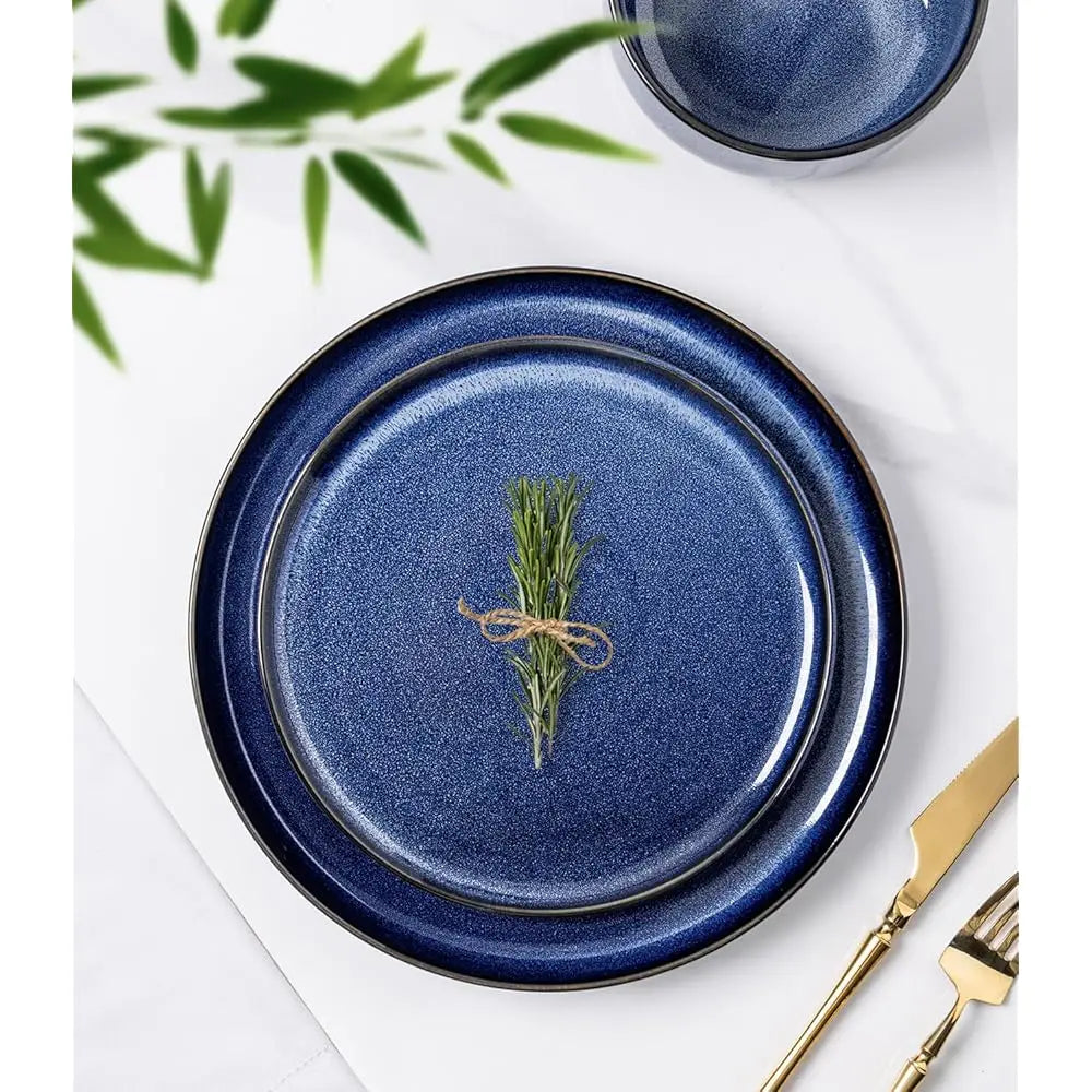Ceramic Dinnerware Sets For 4, 12 Pieces Handmade Reactive Glaze Plates And Bowls Set, Scratch Resistant Dish Set, Oven &