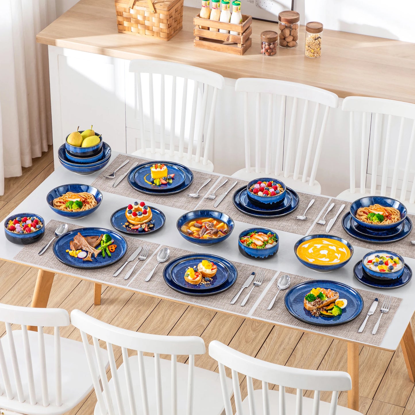 vancasso 24 Piece Blue Klin Change Glaze Stoneware Set Dinnerware Set with 6pcs Dinner Plate/Dessert Plate/Soup Plate/Bowl