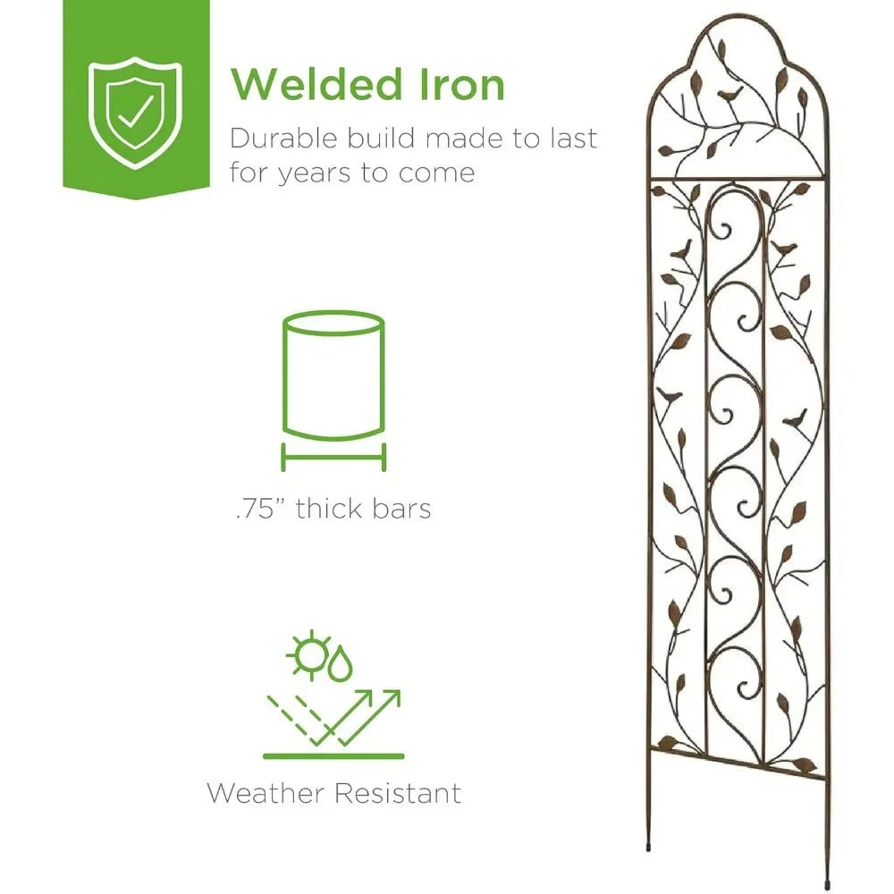 Set of 2 60x15-inch Iron Arched Garden Trellis w/Branches for Birds, Lawn, Garden & Climbing Plants