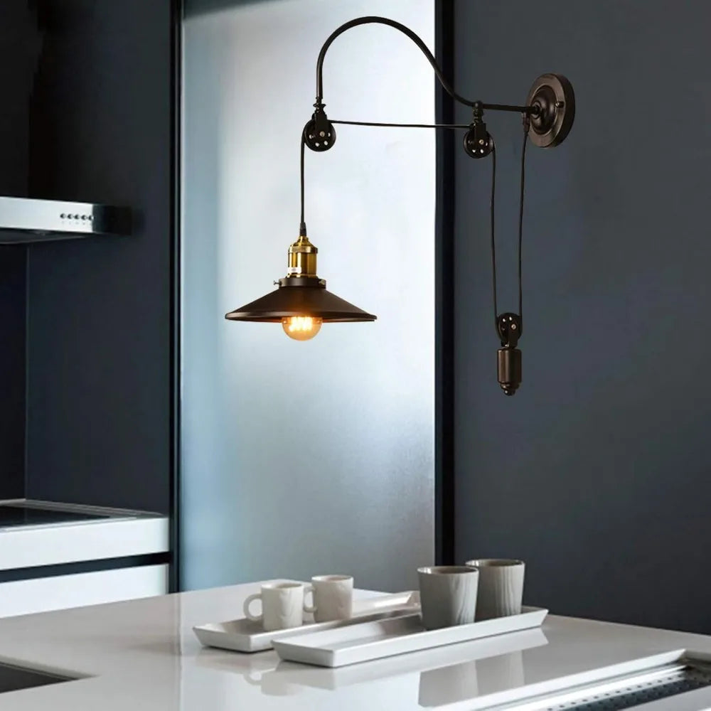 Industrial Wall Sconces Wall Mount Light Fixtures Gooseneck Wall Light Fixture Adjustable Pulley Wheel Wall Mounted Lamp
