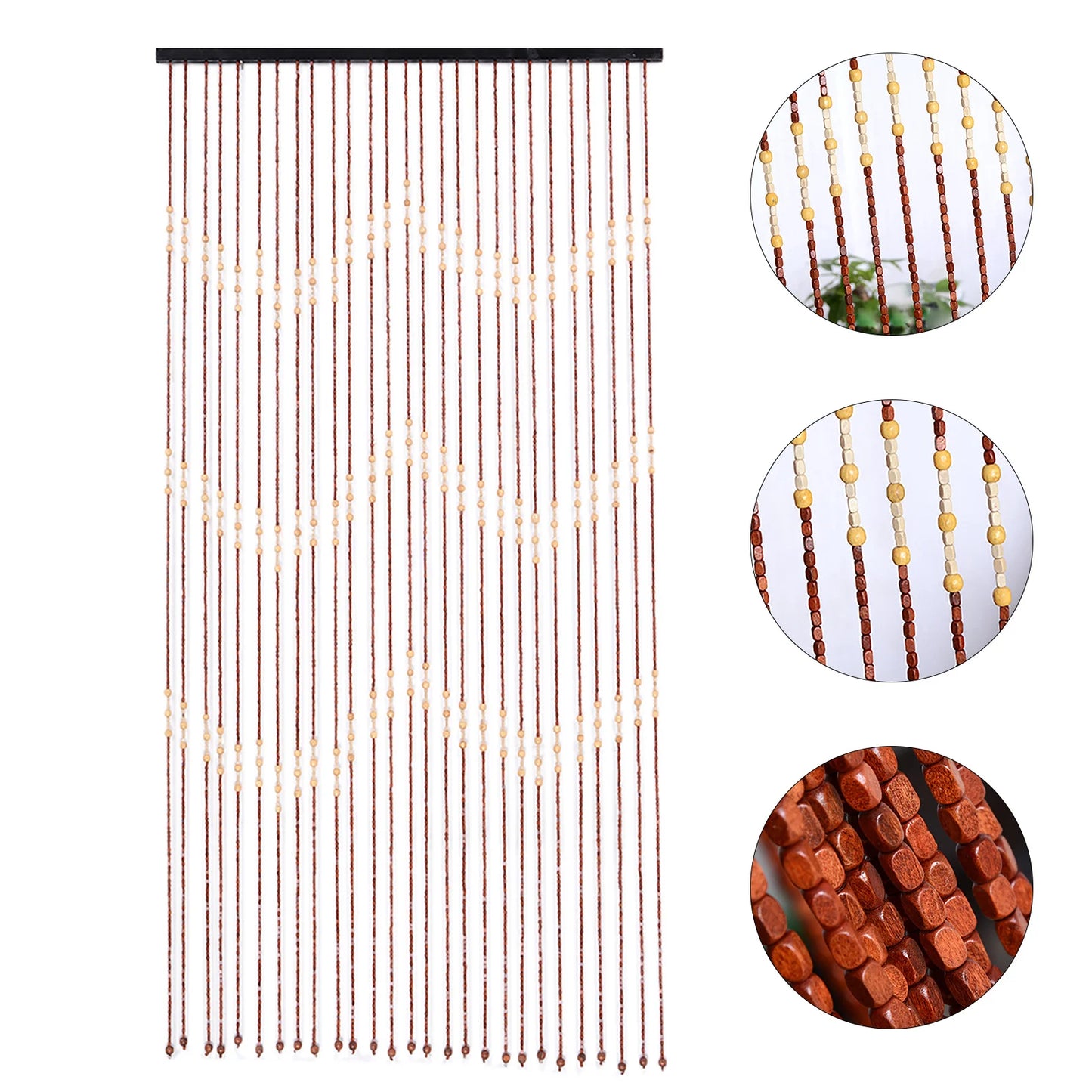 Wood Beaded Curtain 27 Line Wave Dense Fringe Beaded Door Curtain Handmade Room Divider Screen Hanging Blind Drap