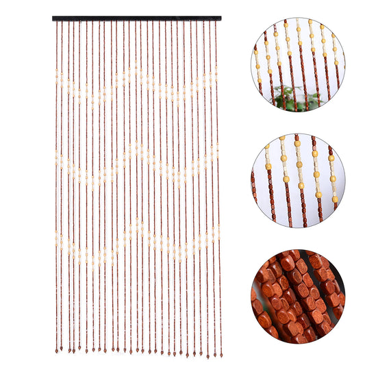 Wood Beaded Curtain 27 Line Wave Dense Fringe Beaded Door Curtain Handmade Room Divider Screen Hanging Blind Drap