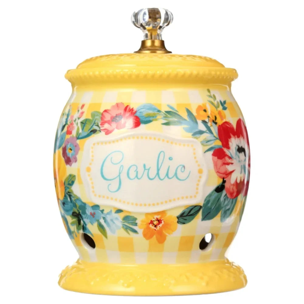 Ceramic Garlic Keeper with Lid Kitchen Storage Freshness Tool Garlic Bulb Container Airflow Design Handmade Utensil Cooking