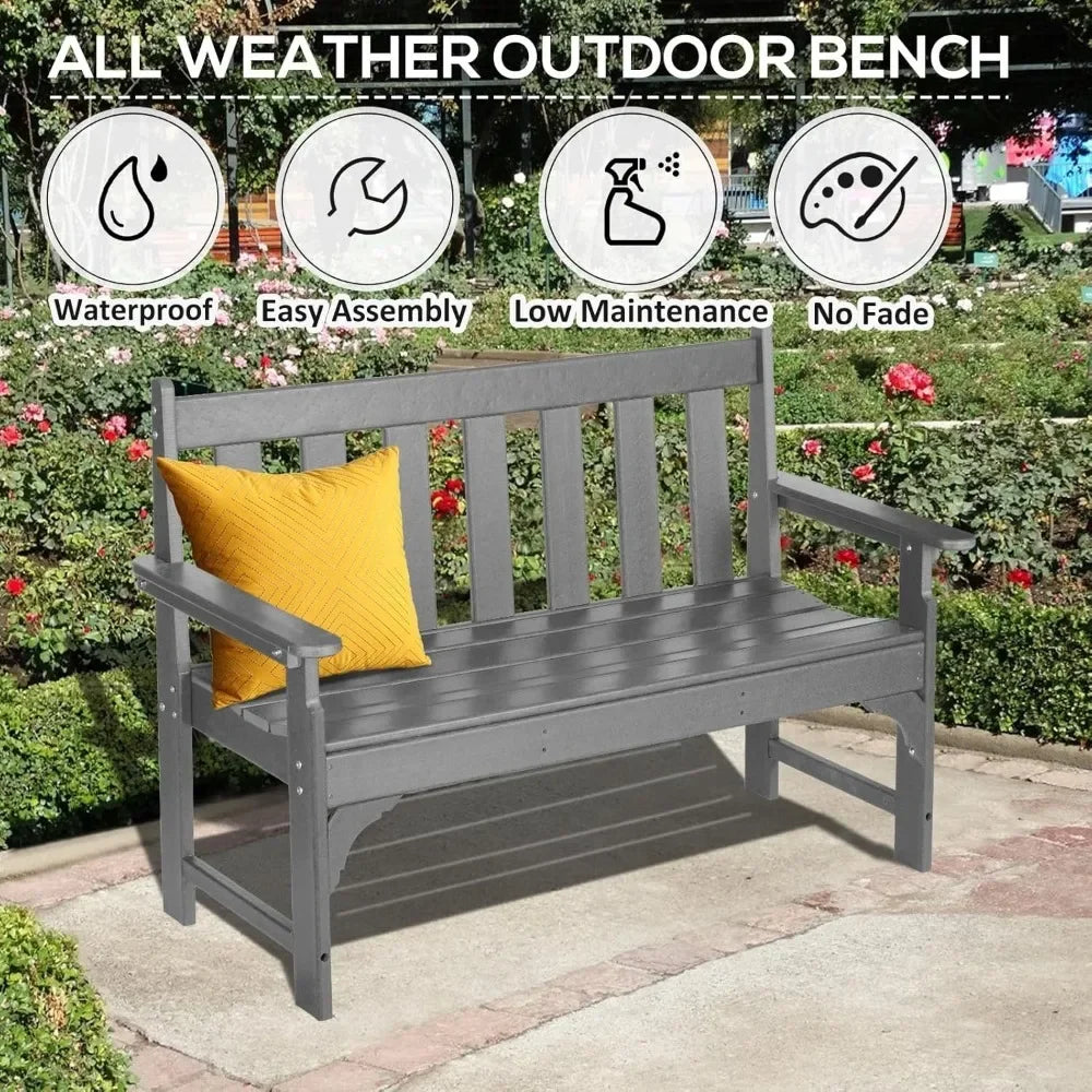 Outdoor Bench, HDPE All Weather Patio Bench Load up to 800 Lbs, 2-Person Garden Bench Rot-Proof Fade Proof for Patio, Porch