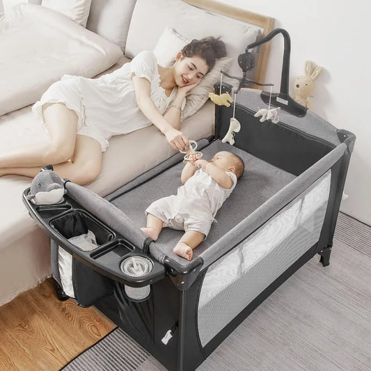5-in-1 Pack and Play, Baby Bassinet Bedside Sleeper with U-Shaped Diaper Changer, Portable Toddler Playard for Newborn Toddlers,