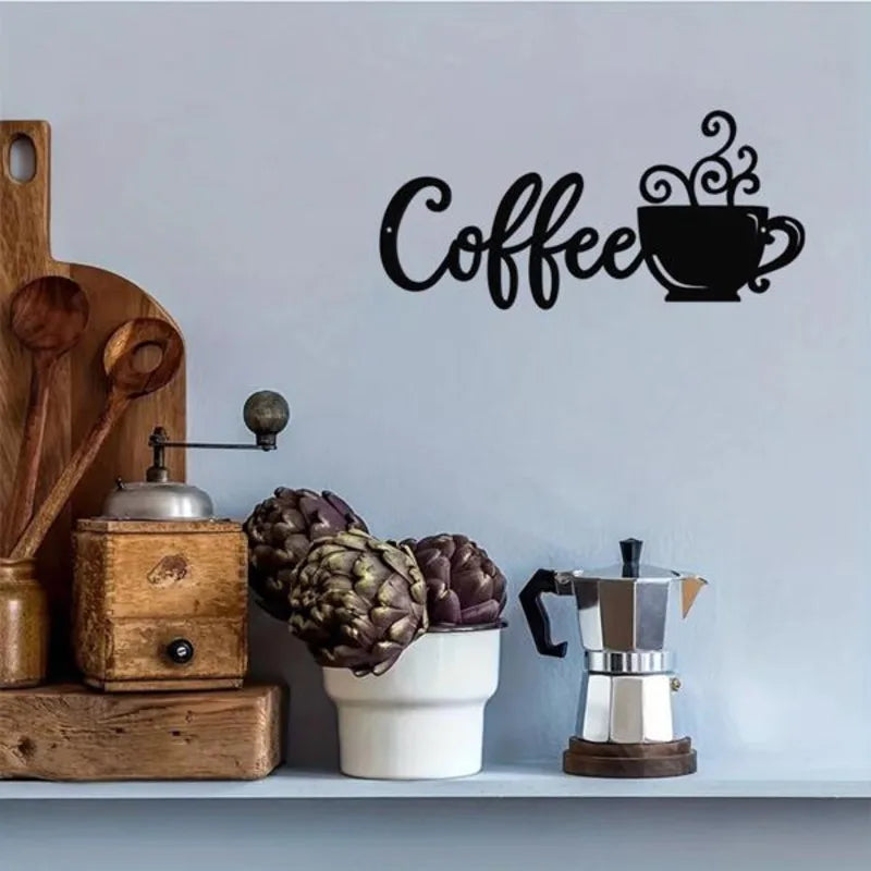 1pcs Coffee Cup style Metal Wall Art Coffee Wall Sculpture Sign Wall Decor for Kitchen Restaurant Shop Decors Accessories