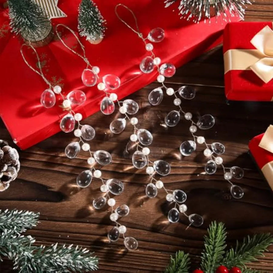 6 Packs Christmas Clear Garland Hanging Ornaments White Pearl Crystal Teardrop Acrylic Beads Xmas Tree Decorations Clear Chande