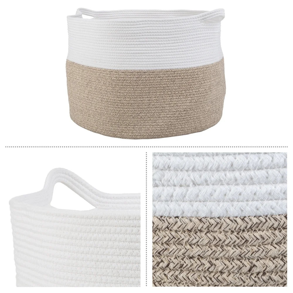 Extra-Large Cotton Rope Storage Basket Laundry Toys Blankets Home Organization Decorative Bins with Handles Machine Washable