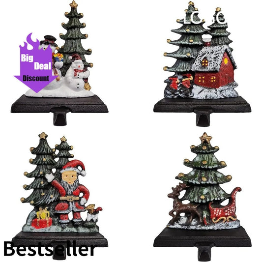 Lulu Decor, Cast Iron Christmas Stocking Holder, Sleigh with Deer, Santa's Gift Sleigh, Holiday Home & Snowman with Festive Chee