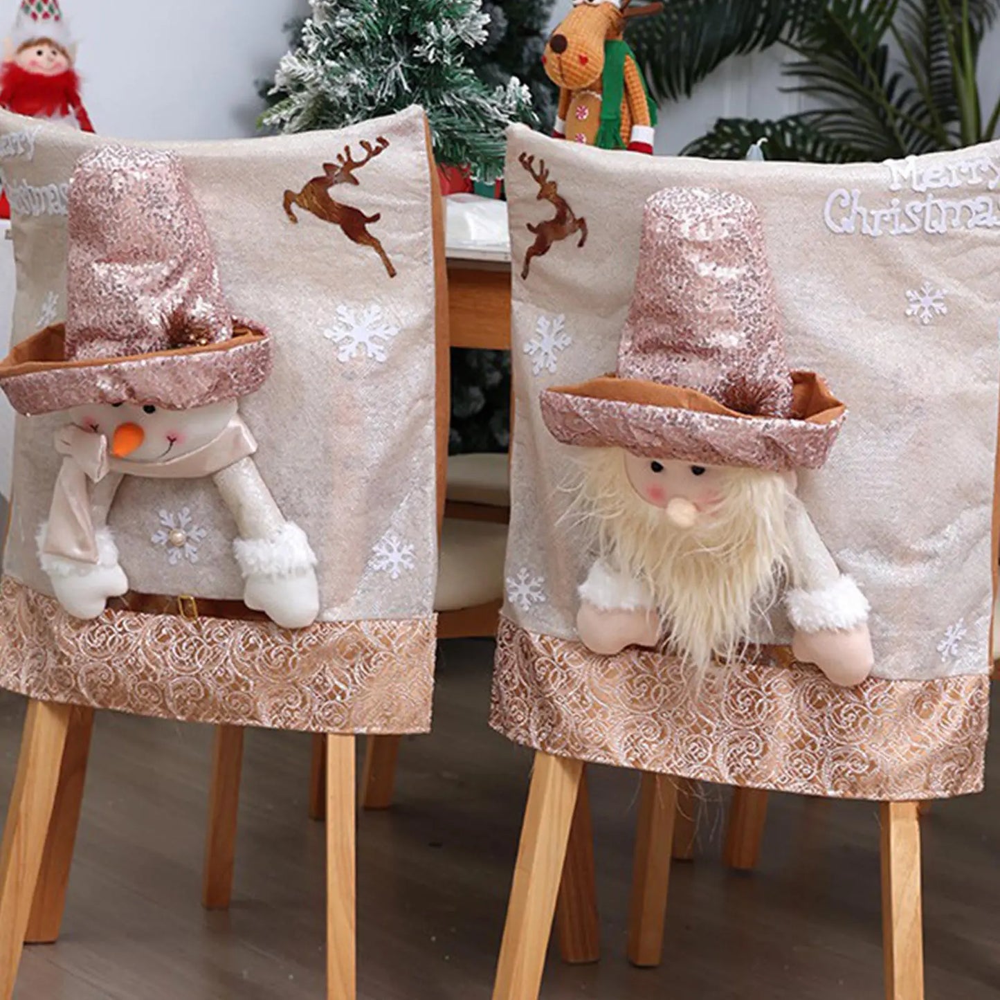 Christmas Chair Back Covers Gnome Chair Covers Xmas Dining Chair Covers For Home Kitchen Dining Room Decor Christmas Decorations