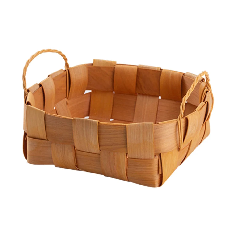 Woven Storage Basket with Handle Bread Basket Portable Picnic Food Fruit Storage Box Kitchen Organizer Decor Photography Props