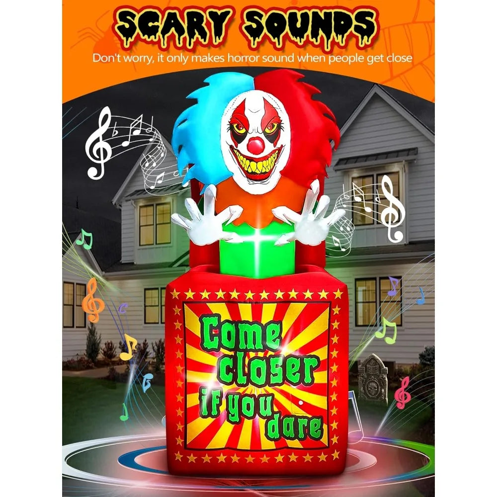 6.6 FT Halloween Inflatables Animated Clown with Music,  Circus Clown Box Outdoor Decorations Blow Up Yard with Built-in LEDs fo