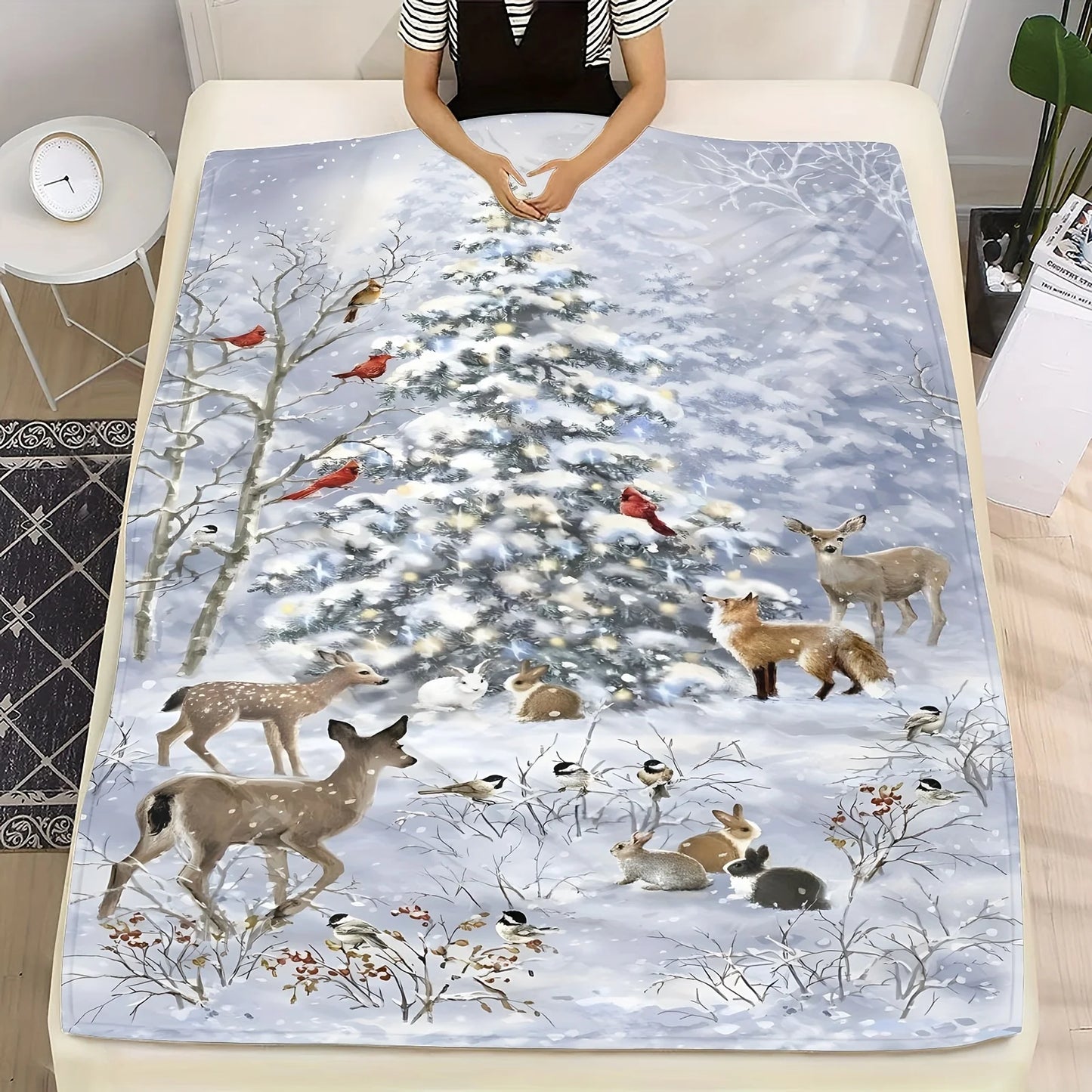 Ultra-Soft Flannel Throw Blanket with Christmas Elk Design - Perfect for Sofa, Bedroom, and Gifts | HD Printt