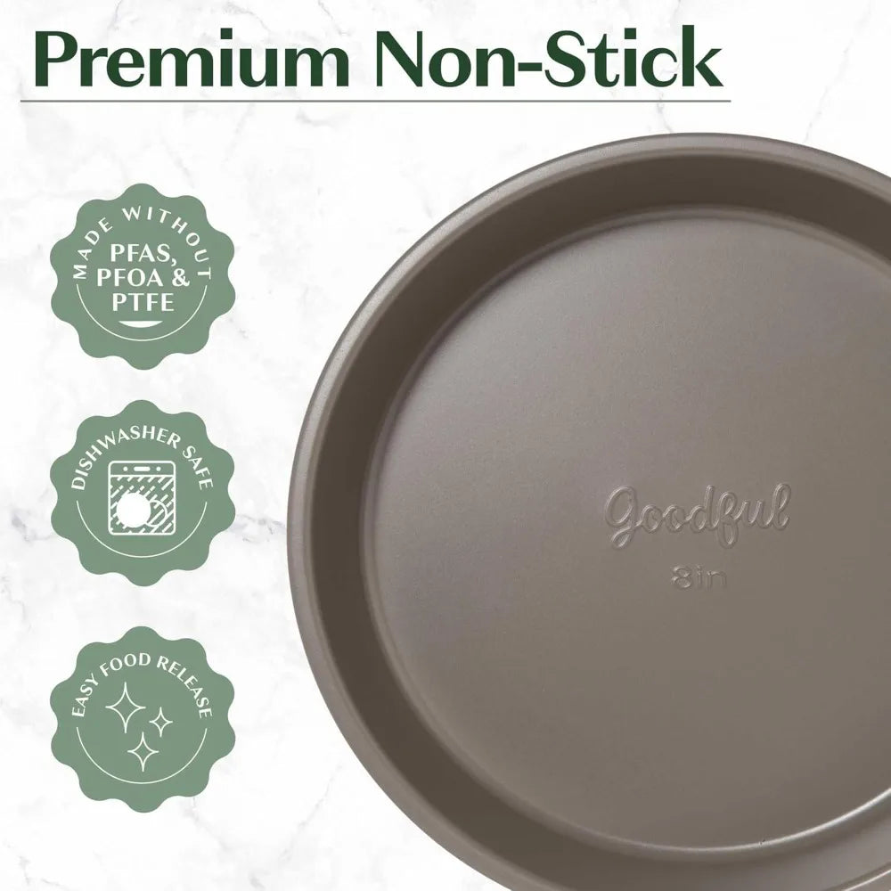Goodful All-In-One Nonstick Bakeware Set, Stackable and Space Saving Design includes Round and Square Pans, Muffin Pans, Cookie