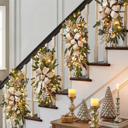 Christmas Wreath Hanging Garlands Without/With Atmosphere Lamp Pendants Wreath Home Door Window Decoration Christmas Supplies