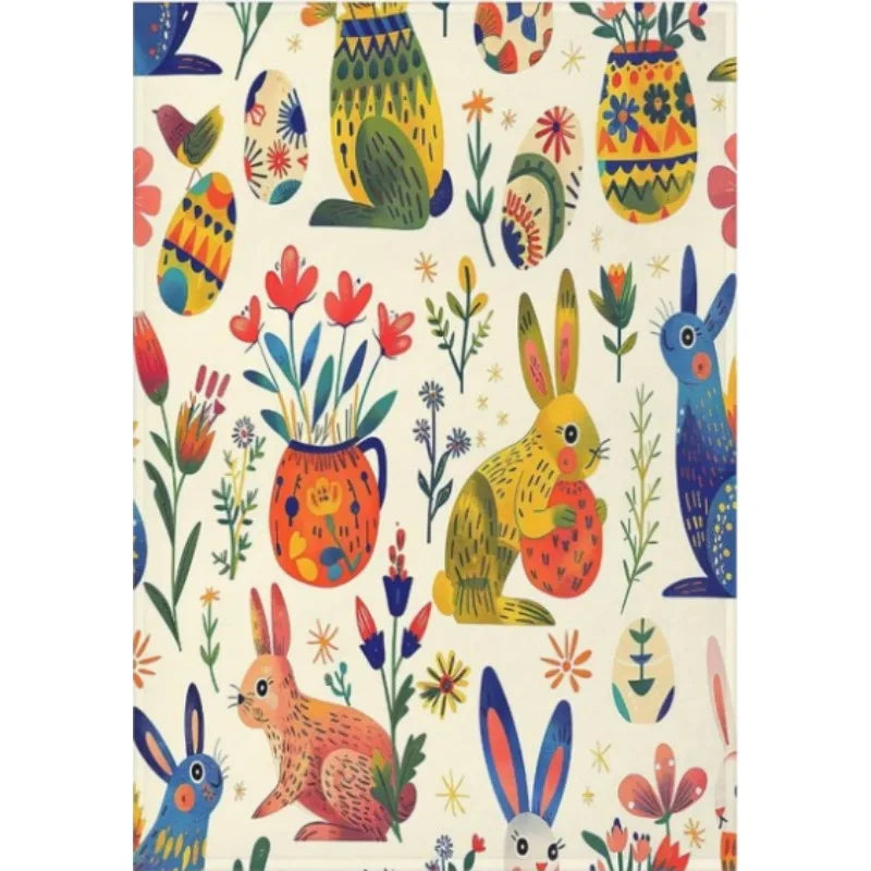 Bunny Easter Egg Wildflower Flannel Blanket, Colorful Floral Soft Warm Flannel Blanket for Sofa Bed