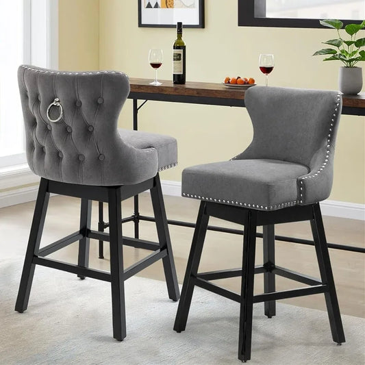 Swivel Velvet Bar Stools Set of 4 29 Seat Height Counter Stools with Tufted Back and iled Trim Upholstered Barstools with Pull