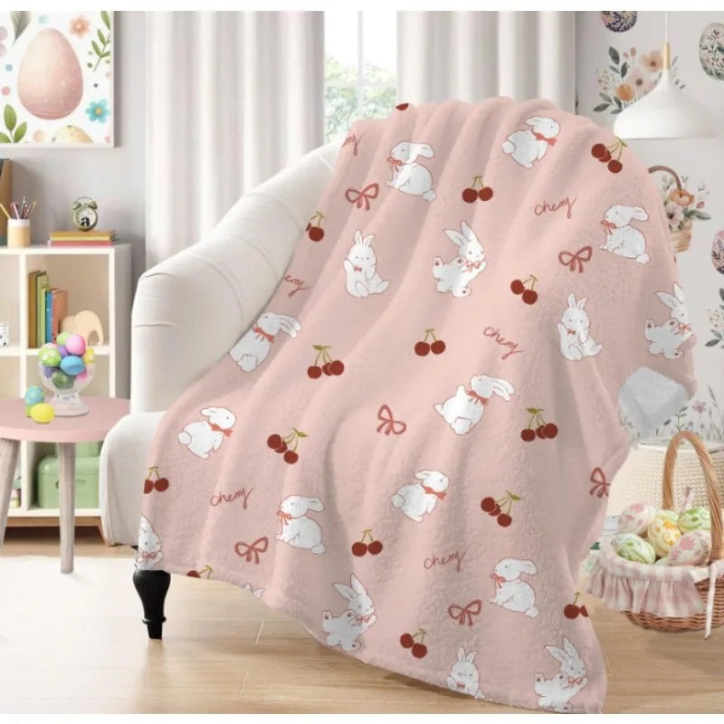 Easter bunny cherry throw blanket, perfect gift for kids, teens and women, perfect for preppy Easter decoration