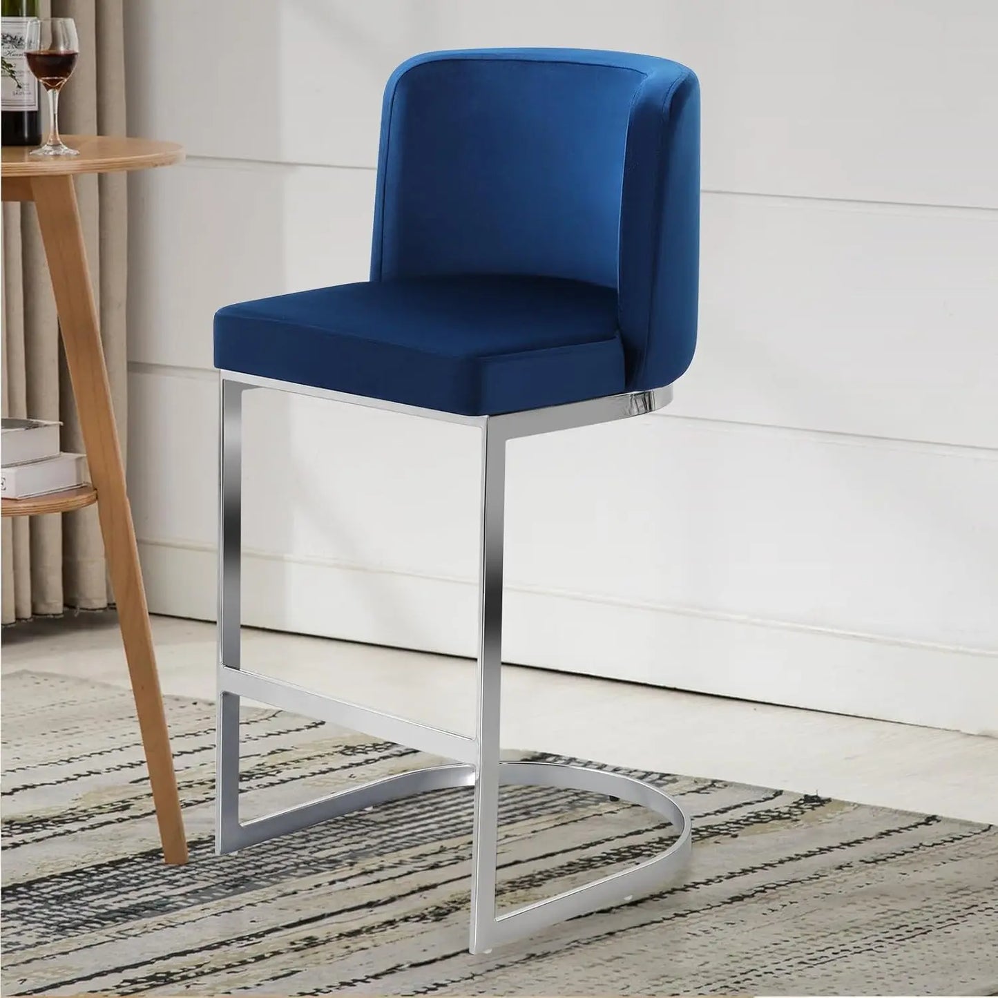 Counter Height Bar Stools Set of 3, Modern 26" Counter Stools with Back and C-Shaped Metal Frame, Upholstered Faux Leather