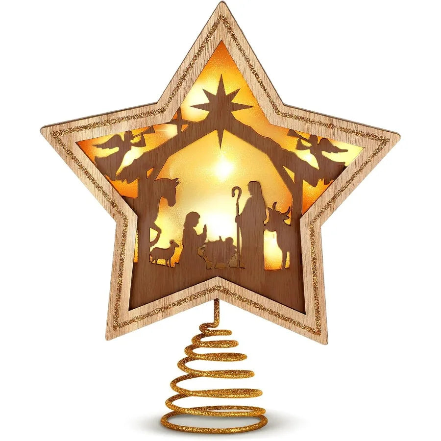 9.2 x 7.8 Inch Nativity Christmas Tree Topper Star with LED Light for Religious Christian Party Decoration Ideal for Tabletop D