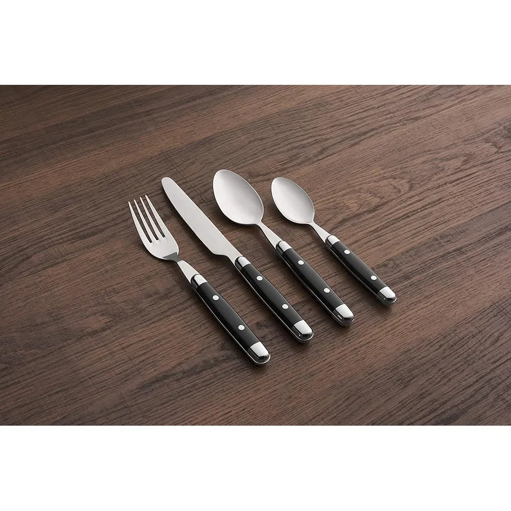 16 Piece Stainless Steel Flatware Set Retro Design Durable Silverware Dining Table Dishwasher Safe 4 People