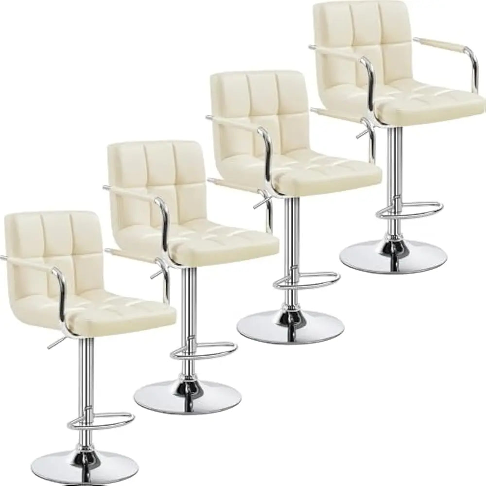 Bar Stools Set of 2, PU Leather Adjustable Swivel Barstools, Hydraulic Kitchen Counter Height Bar Chairs w/Armrest and Back