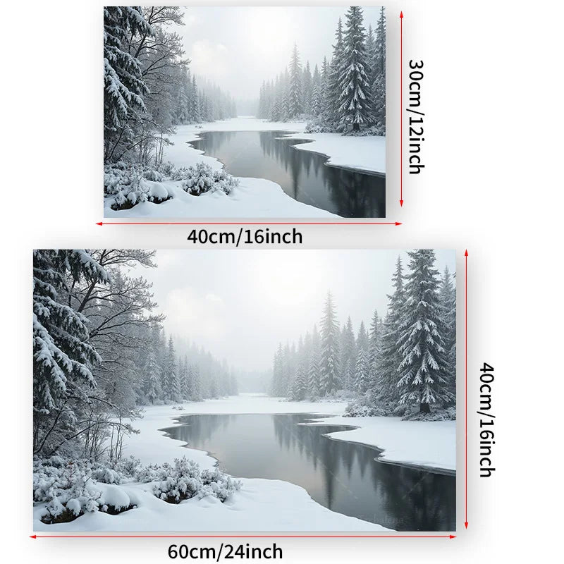 1pc Wall Tapestry "Winter Wonderland Tapestry - Snowy Forest & River Scene"