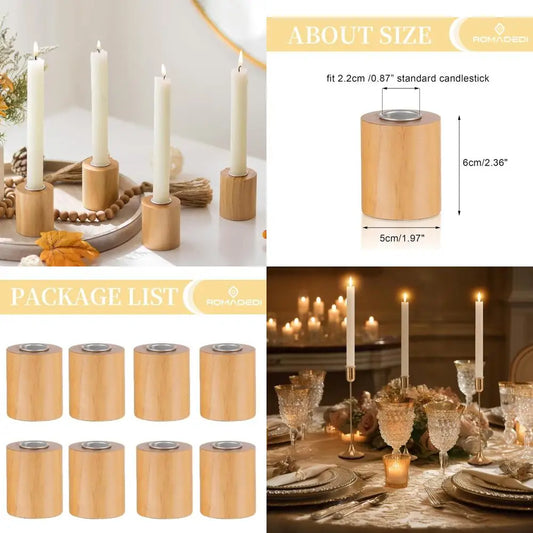 wood candlesticks candle holders boho decor - 4pcs wooden taper candle stick candle holder for table centerpiece home decor adve